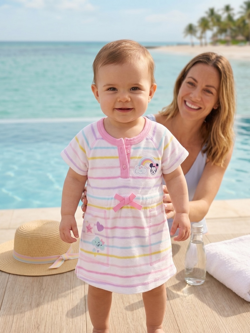 Disney Baby Pink & Pastel Striped Swim Cover-Up Dress